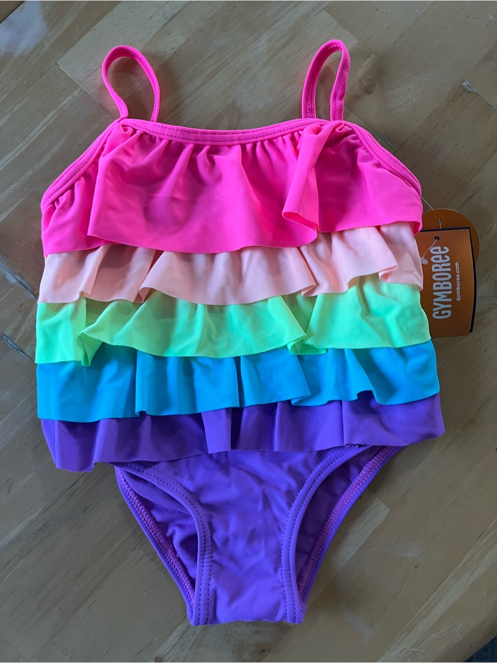 Gymboree 12-18 Months Girls' Purple One-Piece Swimsuit Ruffles Neon Pink Trim